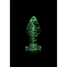 Анальная пробка «Glass Butt Plug Glow in the Dark Large» светящаяся, цвет зеленый, Shots Media OU784GLO