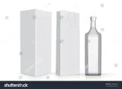 transparent glass bottle with box and bag on a white background mock up vector template
