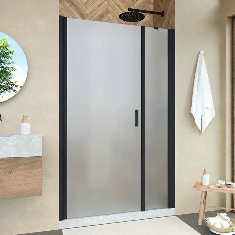 Душевая дверь в нишу Vegas Glass EP-F-2 Novo 105 02М 10 L профиль черный матовый, стекло сатин, распашная, левая-1