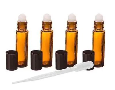 6 AMBER 10ml Aromatherapy Rollons 1/3 Oz Glass Perfume Oil Roll-On Bottles